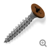 Brown RAL 8028 coloured top, stainless steel, countersunk, pozi screws.