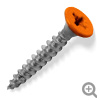 Orange RAL 2009 coloured top, stainless steel, countersunk, pozi screws.