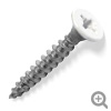 White RAL 9003 coloured top, stainless steel, countersunk, pozi screws.