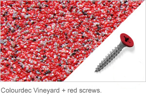 Colourdec Vineyard - red screw. Colourdec Vineyard - free red screws.