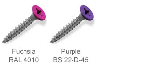 Coloured top countersunk screws - Fuchsia, Purple. Coloured top countersunk screws - Fuchsia, Purple.