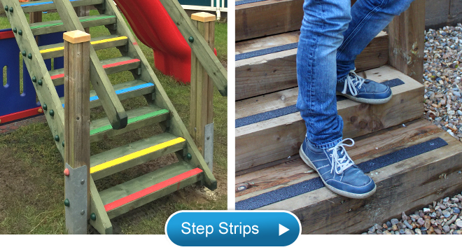 1. Fit to top of the step. Simply screw to your step surface. Supplied un-drilled or pre-drilled, with FREE rust-proof zinc yellow, stainless steel, or black screws. Or for the best finish purchase matching colour screws. Anti slip step strips for safer steps, stairs and walkways.