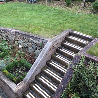 Garden areas with steep timber sleeper step areas. Garden areas with steep timber sleeper step areas.