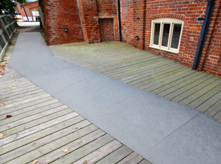 To ensure visitors take a safe path anti-slip floor sheets were specified. To ensure visitors take a safe path anti-slip floor sheets were specified.